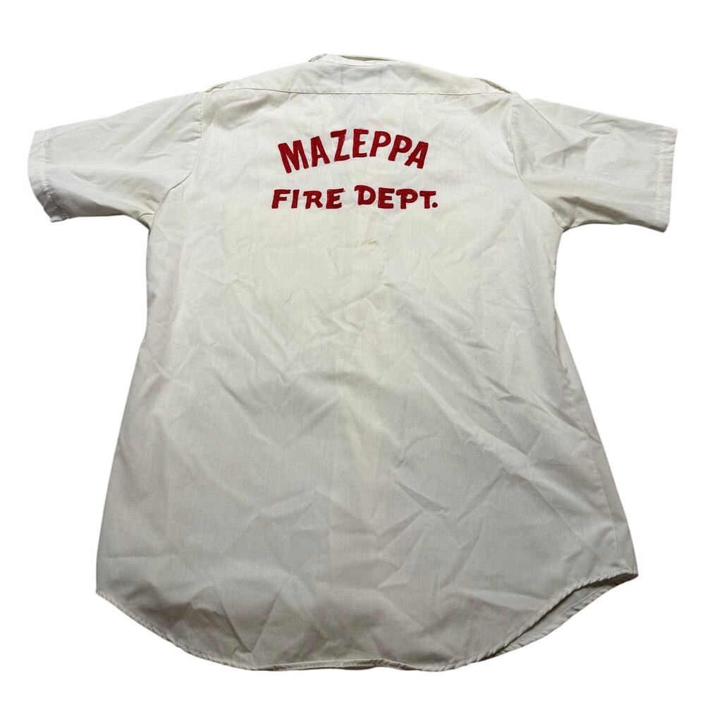 Vintage 70s Five Star Chain Stitch Mazeppa Fire Dept Button Up Men's 22x31